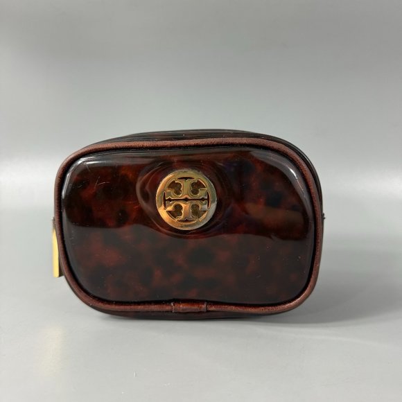 Tory Burch Clear Tortoise Shell PVC Small Zip Cosmetic Bag - Picture 1 of 14